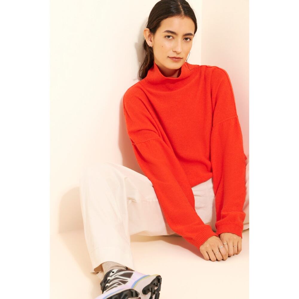 Free People So Low So High Cashmere Crop Turleneck Sweater Orange Red S